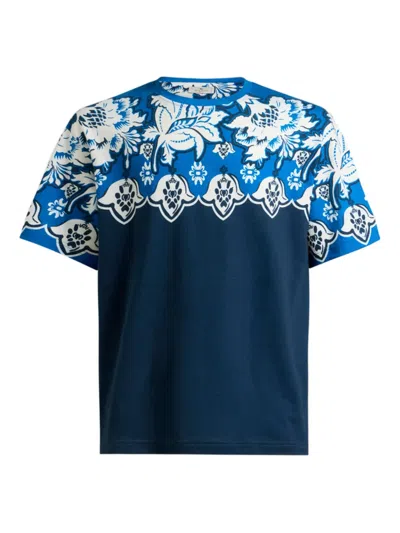 Etro Floral-print Cotton T-shirt In Blue