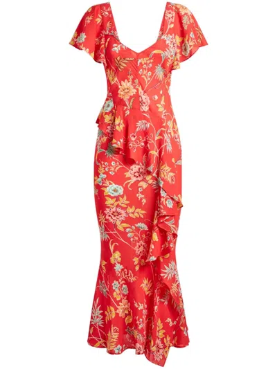 Etro Ruffled Midi Dress In Red