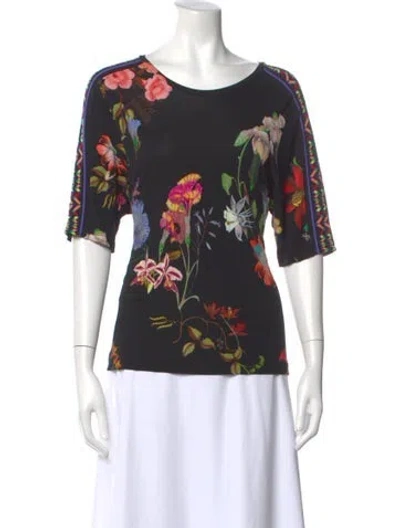 Pre-owned Etro Floral Print Crew Neck Blouse In Black