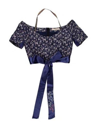 Pre-owned Etro Floral Print Crew Neck Blouse In Blue