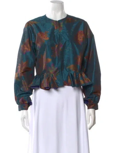 Pre-owned Etro Floral Print Crew Neck Blouse In Blue