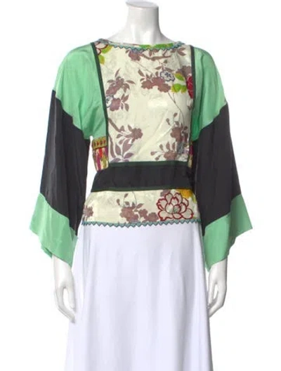 Pre-owned Etro Floral Print Crew Neck Blouse In Green