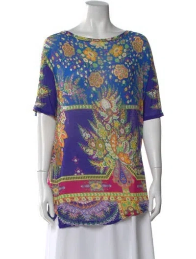Pre-owned Etro Floral Print Crew Neck Blouse In Purple