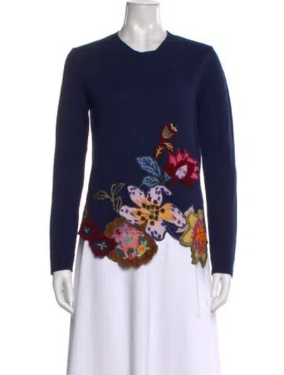 Pre-owned Etro Floral Print Crew Neck Sweater In Blue