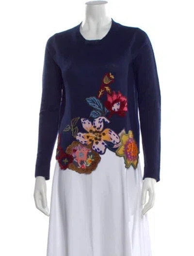 Pre-owned Etro Floral Print Crew Neck Sweater In Blue