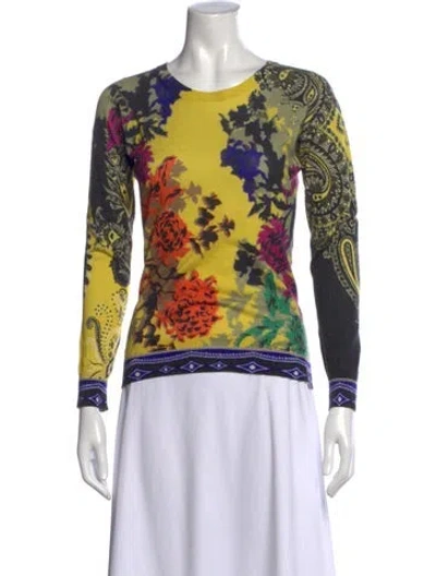 Pre-owned Etro Floral Print Crew Neck Sweater In Yellow
