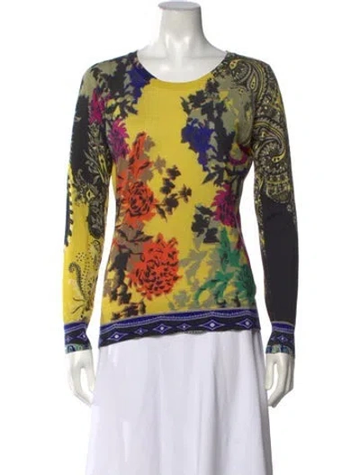 Pre-owned Etro Floral Print Crew Neck Sweater In Yellow