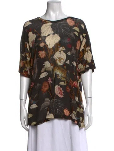 Pre-owned Etro Floral Print Crew Neck Top In Black