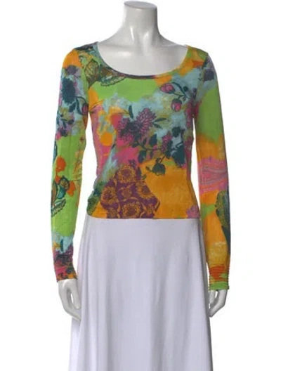 Pre-owned Etro Floral Print Crew Neck Top In Green