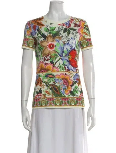 Pre-owned Etro Floral Print Crew Neck Top In Green