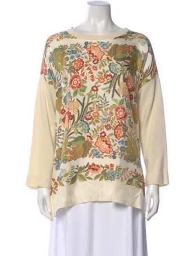 Pre-owned Etro Floral Print Crew Neck Top In Neutral
