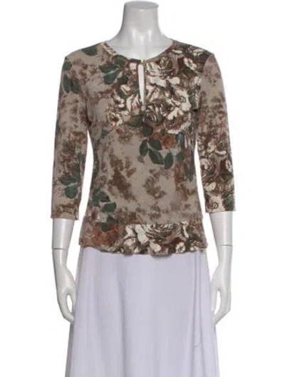 Pre-owned Etro Floral Print Crew Neck Top In Neutral