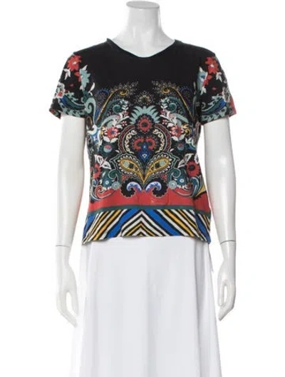 Pre-owned Etro Floral Print Crew Neck T-shirt In Black