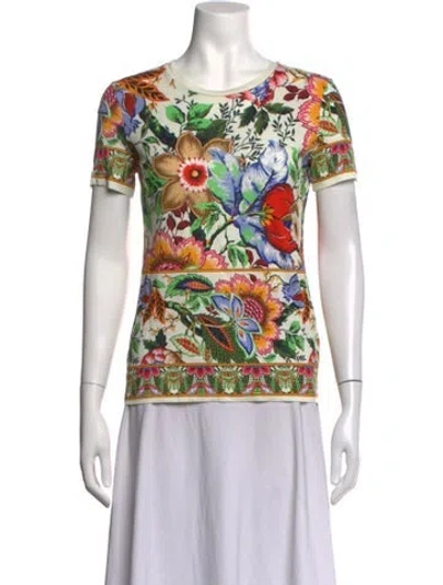 Pre-owned Etro Floral Print Crew Neck T-shirt In Blue