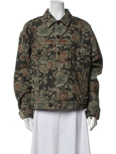 Pre-owned Etro Floral Print Denim Jacket W/ Tags In Green