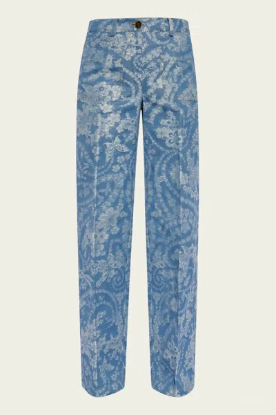 ETRO FLORAL-PRINT DENIM JEANS IN BLUE