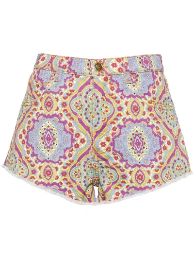 Etro Patterned Shorts With Pockets And Belt Loops In Brown