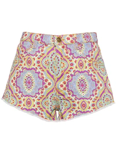 Etro Floral-print Denim Shorts In Multicolour