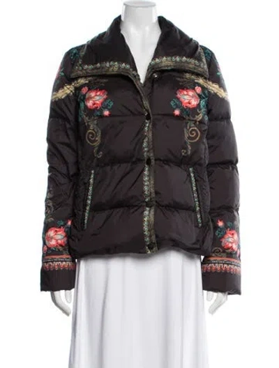Pre-owned Etro Floral Print Down Jacket In Brown
