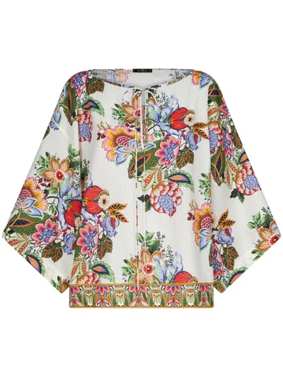 Etro Multicolor Blosue With All-over Floreal Print In Cotton And Silk Woman