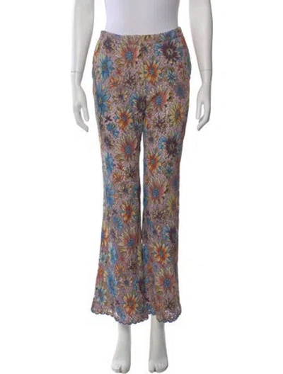 Pre-owned Etro Floral Print Flared Pants In Neutral
