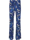 Etro Flared Leg Floral Pattern High Waist Trousers In Blue