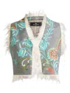 Etro Floral-print Fringed Waistcoat In Gray