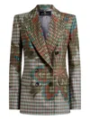 Etro Floral-print Gingham-pattern Blazer In Brown