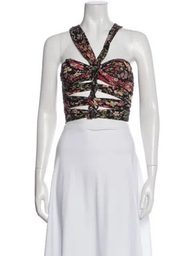 Pre-owned Etro Floral Print Halterneck Crop Top In Green