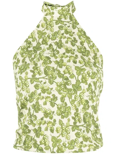 Etro Floral-print Halterneck Top In Verde