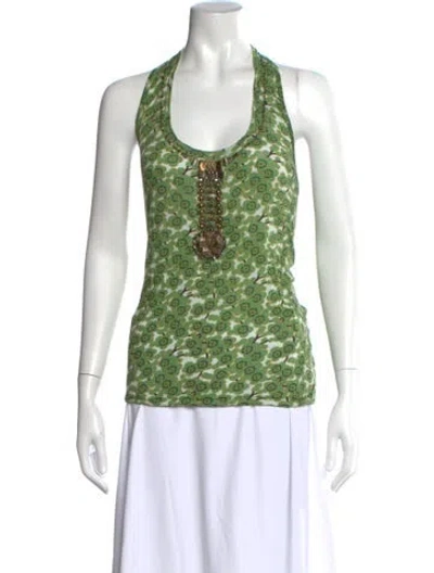 Pre-owned Etro Floral Print Halterneck Top W/ Tags In Green