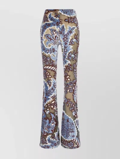 Etro Floral Print High Waist Flared Leg Trousers In Blue