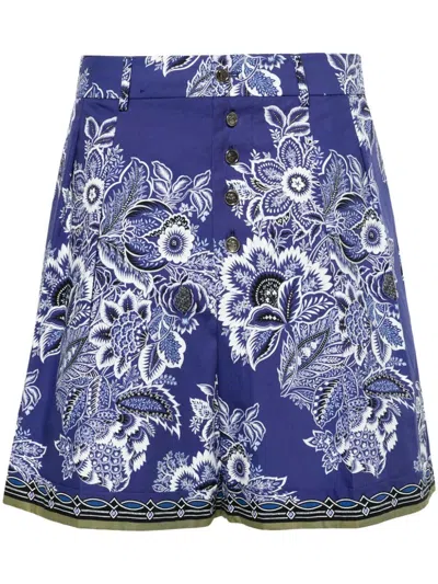 Etro Floral-print High-waisted Shorts In Blue