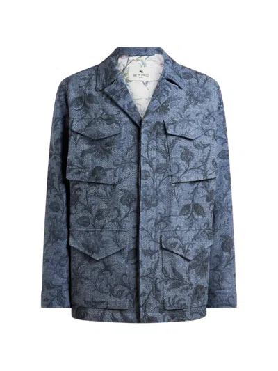 Etro Floral-print Jacket In Blue