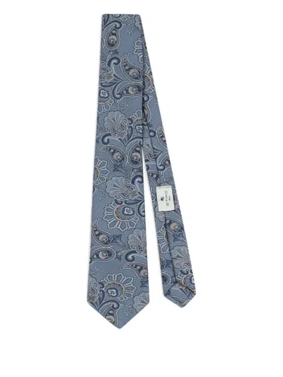 Etro Floral-print Jacquard Tie In Blue