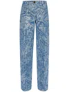 Etro High-waisted Cotton Gabardine Trousers With Floral Detailing In Blue
