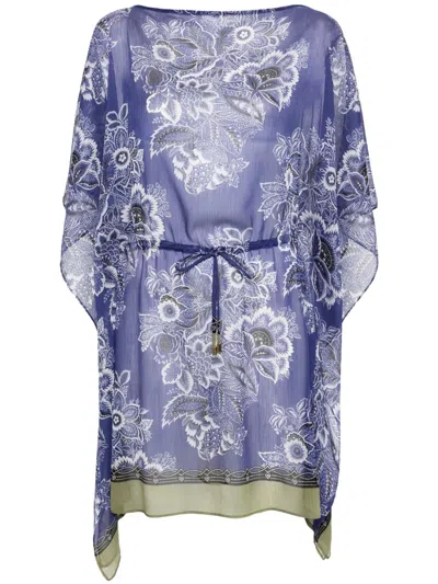 Etro Floral-print Kaftan Dress In Blue