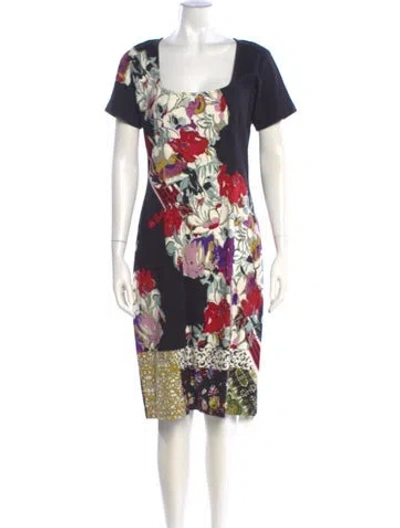 Pre-owned Etro Floral Print Knee-length Dress In Black
