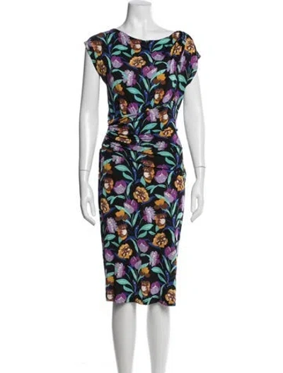Pre-owned Etro Floral Print Knee-length Dress In Black