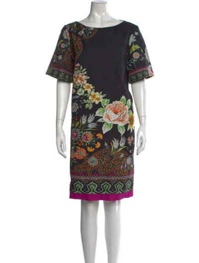 Pre-owned Etro Floral Print Knee-length Dress In Black