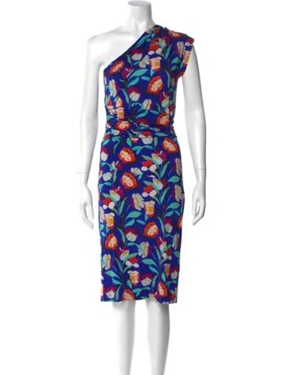 Pre-owned Etro Floral Print Knee-length Dress In Blue