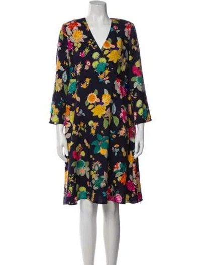 Pre-owned Etro Floral Print Knee-length Dress In Blue