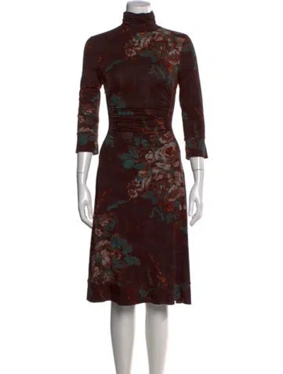 Pre-owned Etro Floral Print Knee-length Dress In Brown