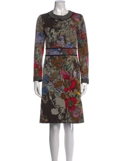 Pre-owned Etro Floral Print Knee-length Dress In Brown/purple