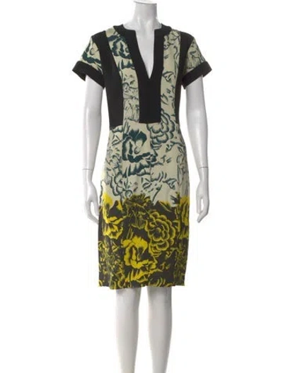 Pre-owned Etro Floral Print Knee-length Dress In Green