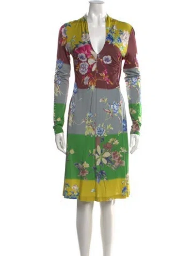Pre-owned Etro Floral Print Knee-length Dress In Green