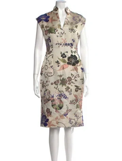 Pre-owned Etro Floral Print Knee-length Dress In Neutrals