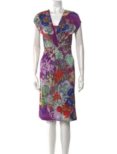 Pre-owned Etro Floral Print Knee-length Dress In Purple