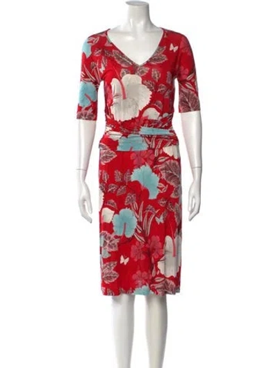 Pre-owned Etro Floral Print Knee-length Dress In Red