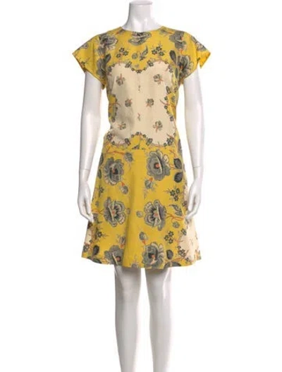 Pre-owned Etro Floral Print Knee-length Dress In Yellow